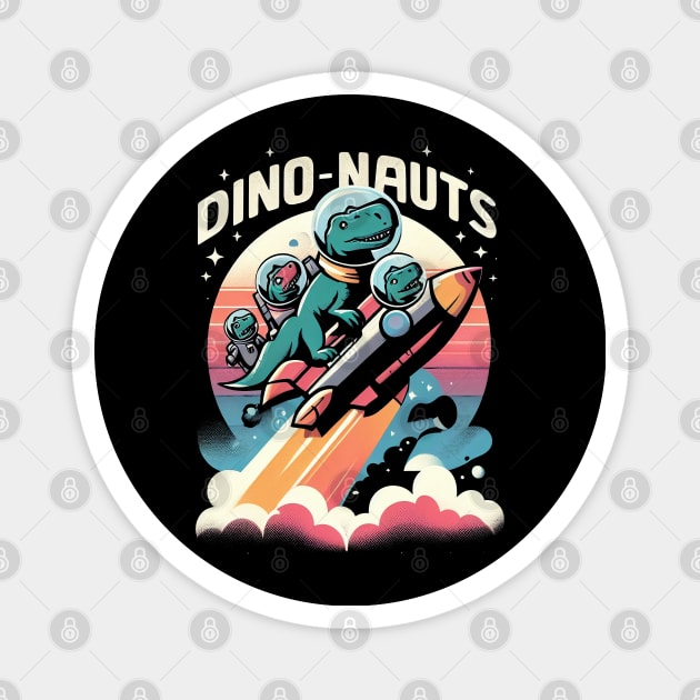 "Dino-Nauts" Dinosaurs in a Rocketship in Outer Space Magnet by SimpliPrinter